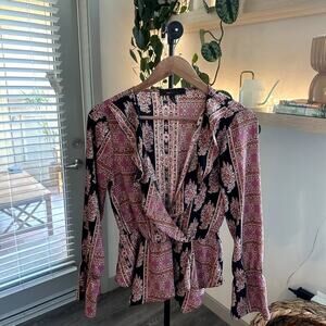 BCBGMAXAZRIA Long Sleeve Surplice Woven Top Size Small